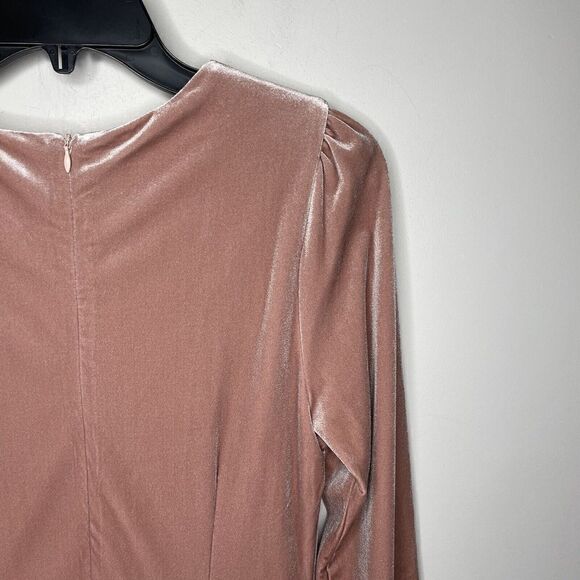 PAPER CRANE Dress Womens Medium Blush Pink Velvet Long Sleeve NEW Ruffle Trim - Picture 5 of 8